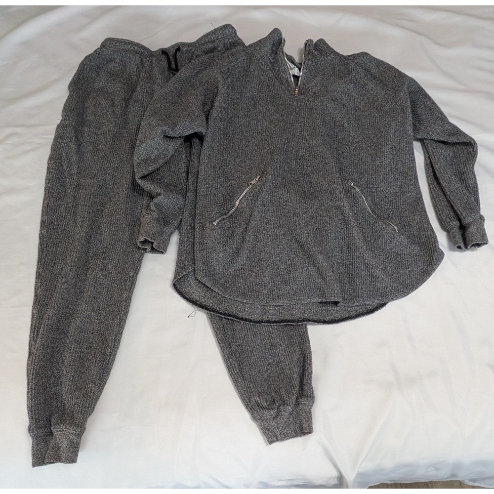 Vittadini Sport Lounge Set Womens Medium Gray Excellent 1/4 Zip Cotton Joggers